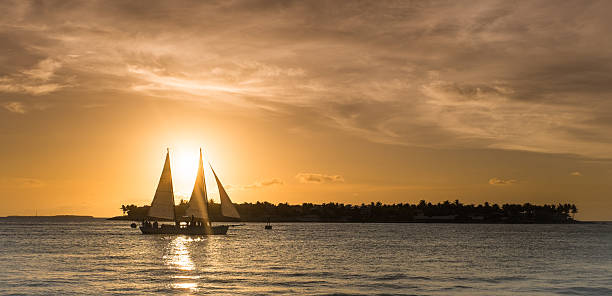 Ship on the sunset at key west, florida stock photo