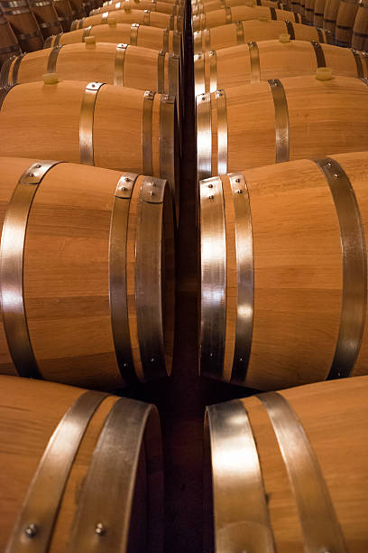 Tonneaux de vin dans la cave à vins - Photo
