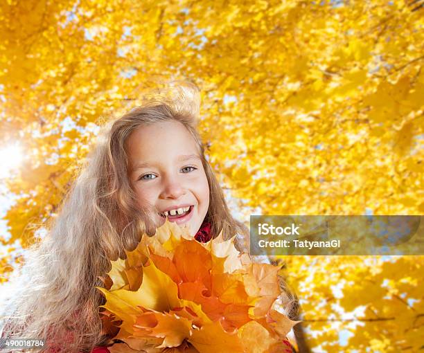 Girl At Autumn Stock Photo - Download Image Now - 2015, Autumn, Cheerful