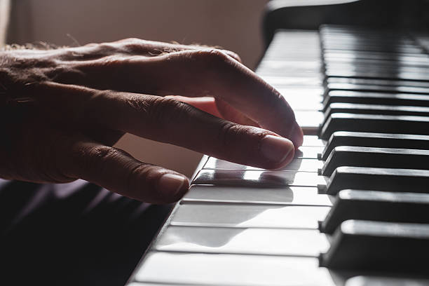 istock Close up of hand on a piano keyboard 490019352