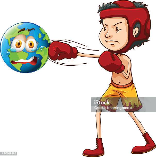 Man Punching Earth Stock Illustration - Download Image Now - 2015, Boxing - Sport, Boxing Glove