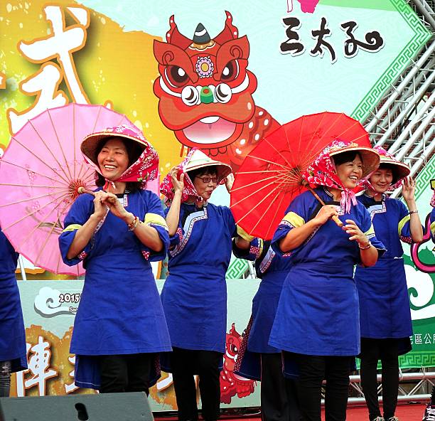 Women in Traditional Chinese Hakka Costumes stock photo