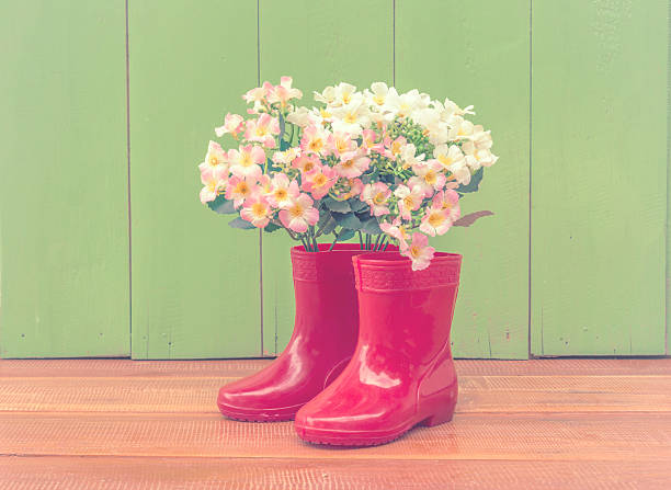 istock red color children boot and flower 490026570
