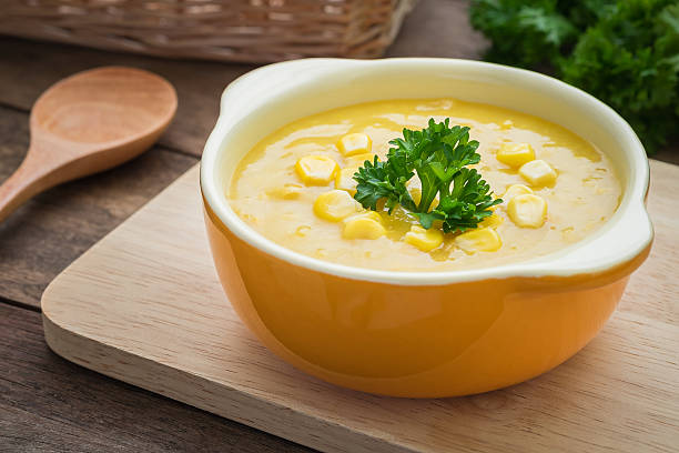 corn soup in bowl - sweetcorn bildbanksfoton och bilder