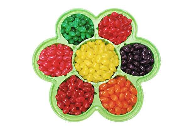 Jelly Beans in Flower Shaped Dish stock photo