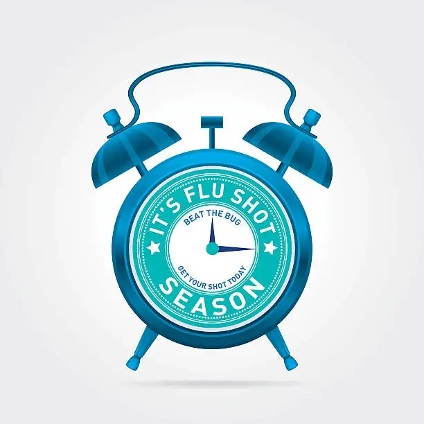 Vector illustration of Reminder Clock for Flu Shots on Off-White  Background Poster Template