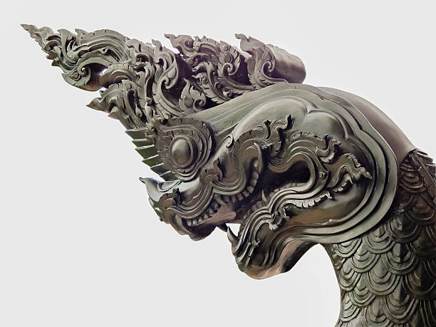 A Naka Dragon statue in a public temple, Wat Pa Phu Kon,Thailand (White background)