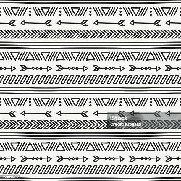 Hand Drawn Geometric Ethnic Seamless Pattern Doodles Styletribal Native Vector Stock Illustration - Download Image Now