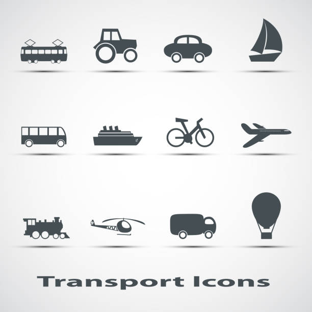 Set of vector icons of transport Set of vector icons of transport ferry nautical vessel industrial ship sailing ship stock illustrations