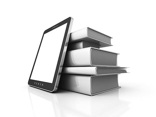 istock Tablet PC With Pile Of Blank White Books 490048618