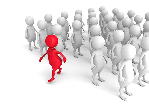istock Red 3d Person Out From Crowd. Individuality Leadership Concept 490048640
