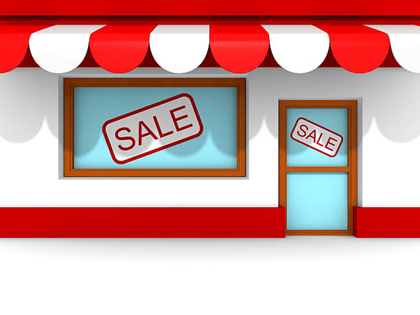 istock Retro Store Building With SALE Banners 490048754