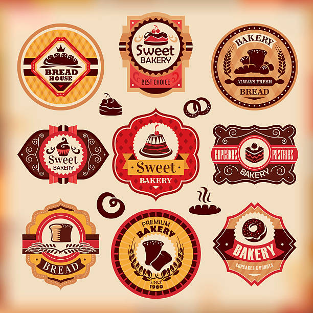 Set of vintage bakery labels vector art illustration