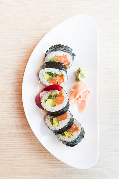 istock Top of view sushi roll 490052394