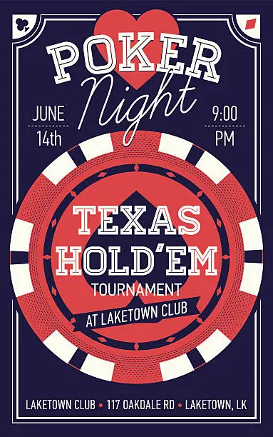 Vector illustration of Texas Hold'em poker night flyer or banner template