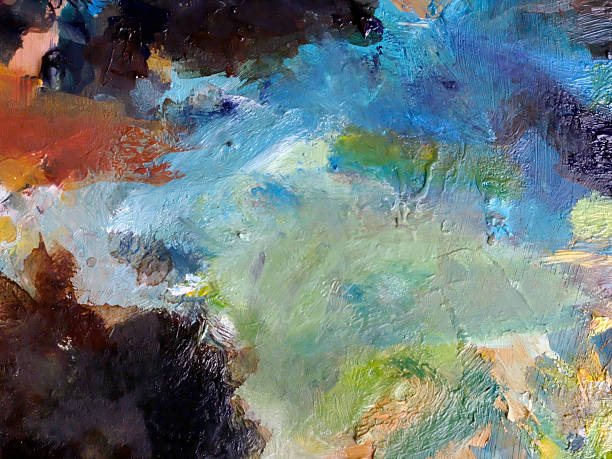 istock Background image of bright oil paint palette close up 490056584