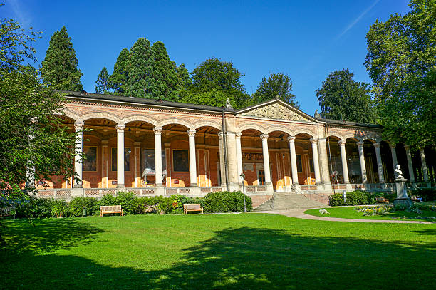 baden baden, germany - August 5, 2013: Front yard of historical building is with green grass at baden-baden germany