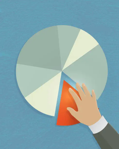 Vector illustration of Single hand with Investment growth pie chart profit sharing business