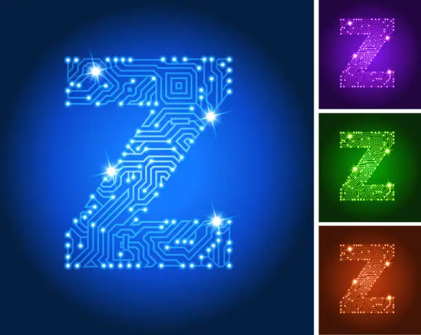 Vector illustration of Letter Z on Blue Circuit Color Set
