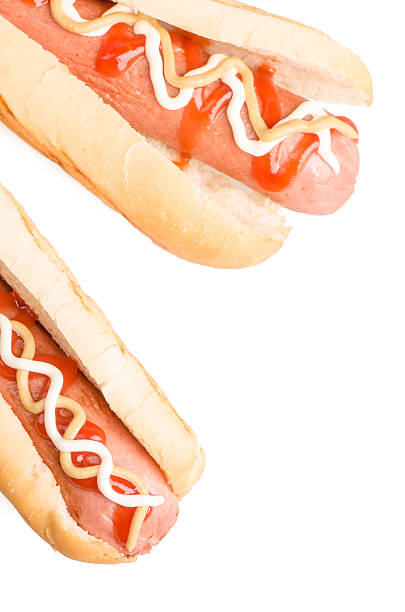 Hot dogs with mustard and ketchup stock photo