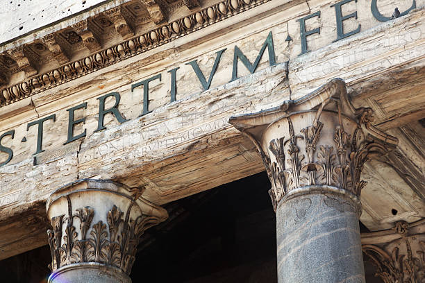 istock Ancient capitals of Pantheon in Rome 490068947