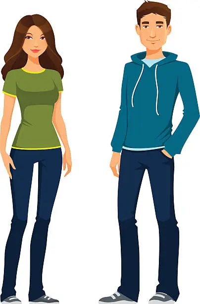 Vector illustration of young people in casual outfit