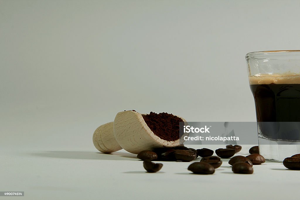 coffee in three moves coffee in three steps: bean, ground and espresso. 2015 Stock Photo