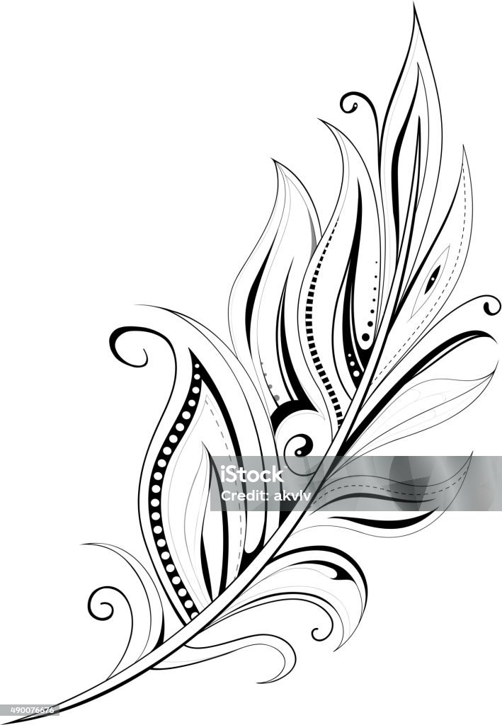 Feather tattoo Feather tattoo with ethnic elements Feather stock vector