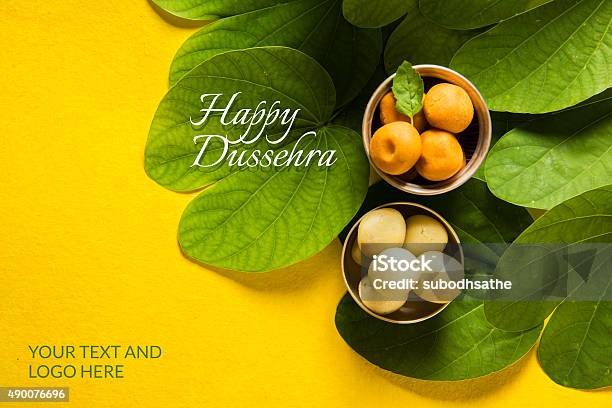Apta Blatt Auf Gelbe Hintergrund Dussehra Pedha Begrüßung Stockfoto und mehr Bilder von Dashahara