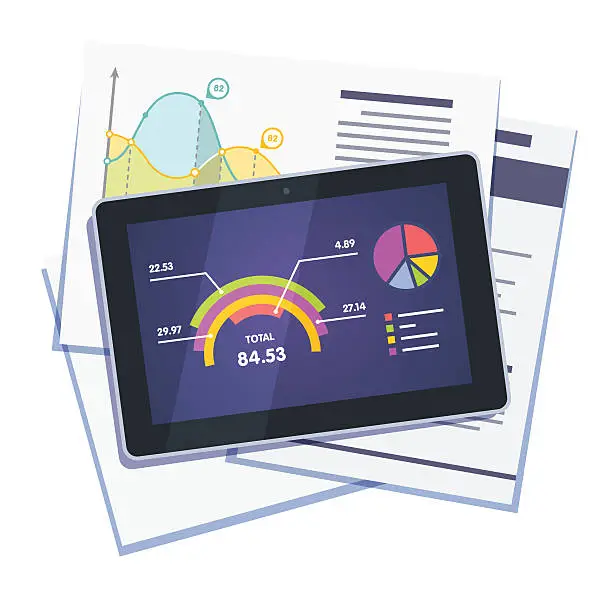 Vector illustration of Statistical data abstract on paper and tablet