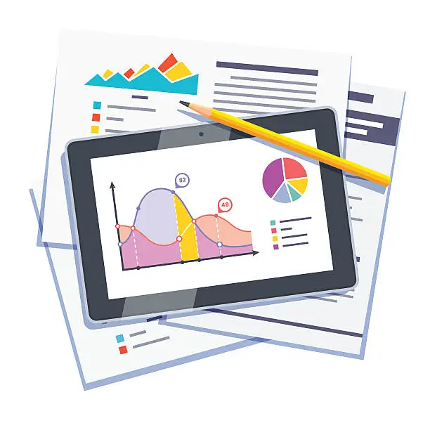 Vector illustration of Statistical data abstract on paper and tablet