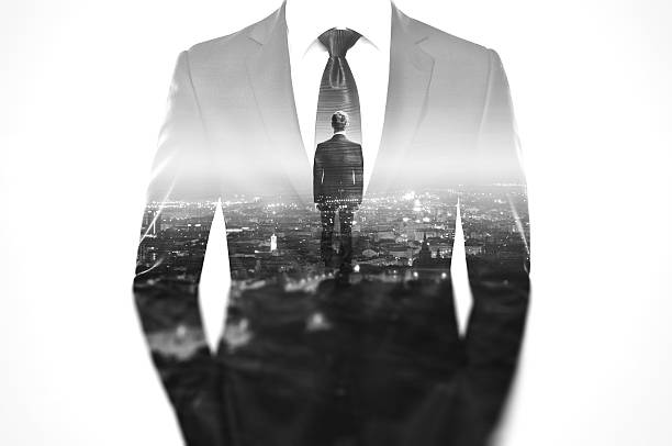 istock Double exposure concept with business man in modern suit 490078142