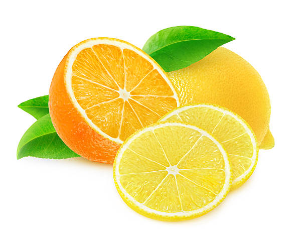 istock Cut orange and lemon over white background with clipping path 490078824