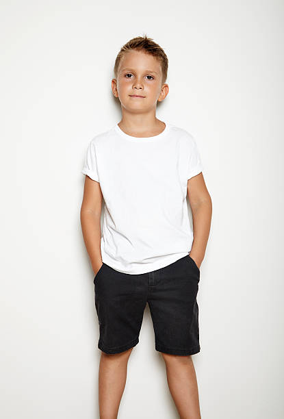 istock Mock up of young boy wearing black shorts 490079730