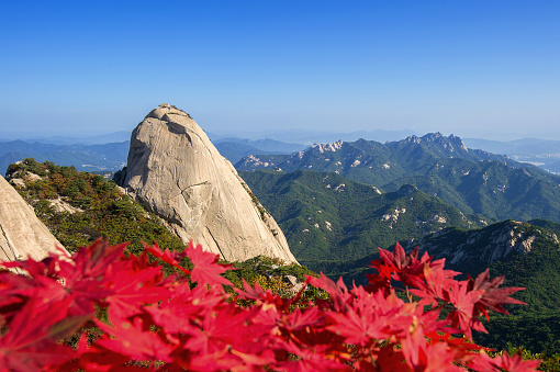 Baegundae peak and Bukhansan mountains in autumn,Seoul in South Korea.