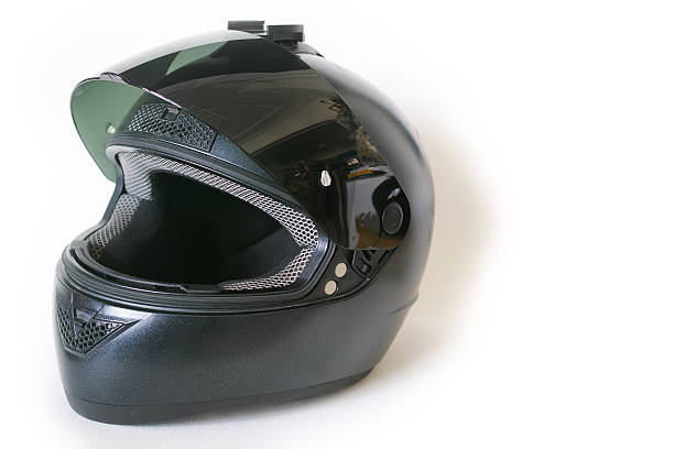istock Black Motorsport Helmet With White Background 490084376