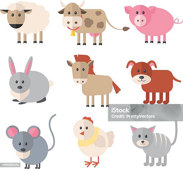 Farm Animals Vector Flat Icon Set Stock Illustration - Download Image Now - 2015, Agriculture, Animal