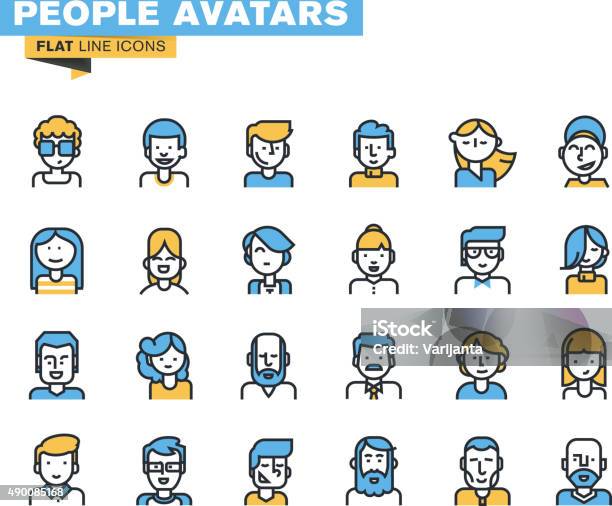 Flat Line Icons Set Of People Stylish Avatars Stock Illustration - Download Image Now - Avatar, People, One Person
