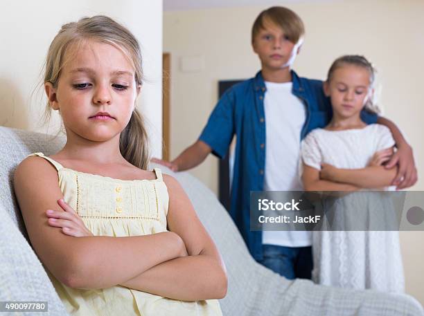 First Amorousness Girl And Couple Of Kids Apart Stock Photo - Download Image Now - Boys, Brother, Child