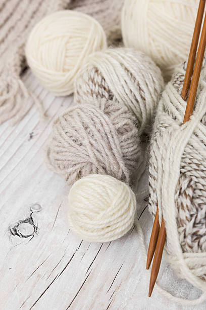 istock Skeins of wool yarn and knitting needles from bamboo 490099064
