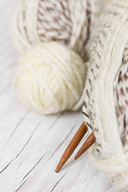 istock Skeins of wool and knitting needles from bamboo 490099124