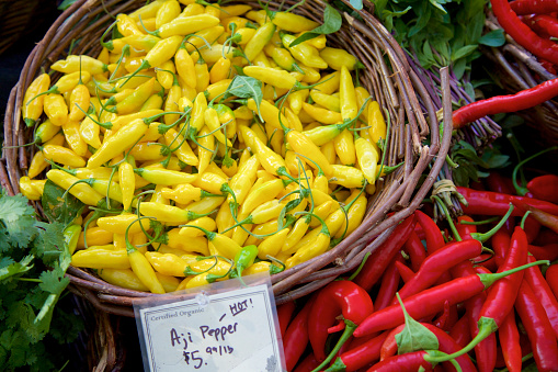 Aji and cayenne chili pepper at the farmer's market