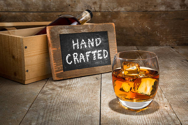 istock Hand crafted bourbon whisky scotch brandy rum wooden rustic surface 490105864