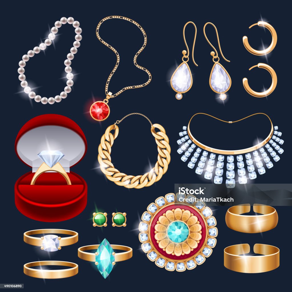 Realistic Jewelry Accessories Icons Set Stock Illustration - Download Image  Now - Jewelry, Necklace, Vector - iStock