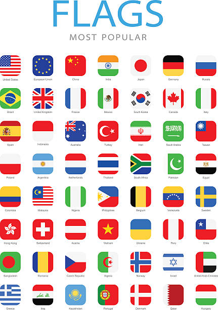 World Most Popular Square Flag Icons - Illustration Collection of Most Popular World Flags: australian flag flag australia british flag stock illustrations