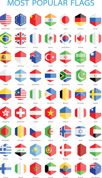World Most Popular Hexagonal Flags - Illustration Collection of Most Popular World Flags: australian flag flag australia british flag stock illustrations