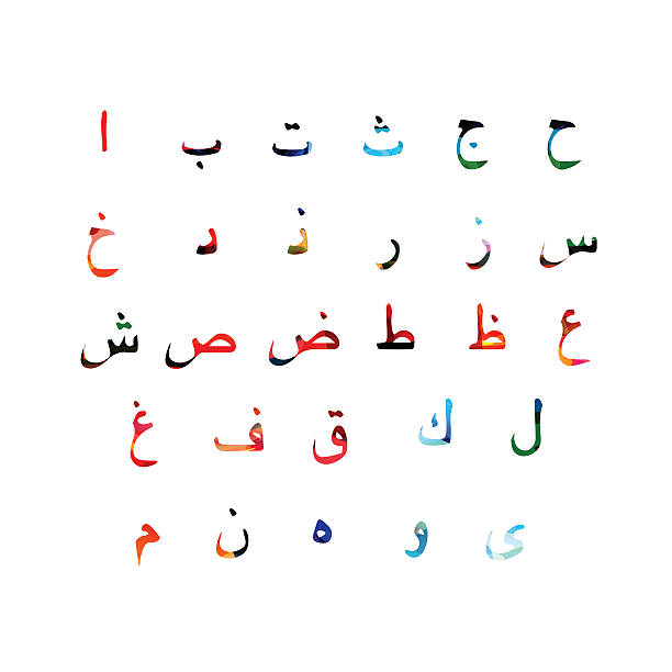 illustrazioni stock, clip art, cartoni animati e icone di tendenza di modello colorato con lettere dell'alfabeto arabo - arabic script