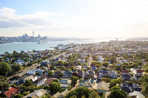 The skyline of Auckland seen from the village Devonport, New Zealand