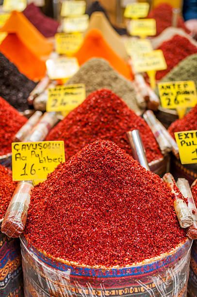 Hot spices on market or bazaar in Istanbul, Turkey stock photo