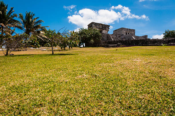 One of the well preserved Mayan sites in Tulum, Mexico on Yucatan Peninsula. Part of the precolumbian Maya walled city, which served as a mayor port.